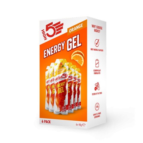 High5 Energy Gel Orange x6 zestaw 6 żeli energetyczny o smaku pomarańczowym 40 g High5 Energy Gel Orange x6 zestaw 6 żeli energetyczny o smaku pomarańczowym 40 g